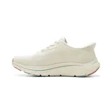 Championes Skechers Slip-ins Go Run Consistent 3, color blanco con detalles en verde y suela marrón. Modelo de running sin cordones con amortiguación y diseño transpirable.