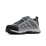 Championes de trekking Columbia modelo Crestwood Omni-Grip, color gris con detalles en turquesa y negro. Confeccionados con una parte superior que combina cuero y malla, entresuela ligera Techlite y suela de goma con tecnología Omni-Grip para mayor tracción.