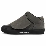 Zapatillas Airwalk modelo Stone Grey Skt de color gris oscuro, con diseño de caña media, solapa superior con cierre de velcro sobre los cordones y suela de goma negra con el logo de la marca en el lateral.