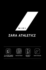 Cazadora deportiva color marrón confeccionada en tejido técnico de tres capas con membrana impermeable. Cuenta con cuello alto con capucha ajustable, mangas largas con puños reforzados ajustables, aberturas con cremallera en axilas, bolsillos frontales con cremallera y bajo ajustable con elásticos laterales.