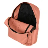 Mochila negra de estilo clásico con compartimento principal amplio, bolsillo frontal con cierre y bolsillos laterales. Incluye división interna para notebook.