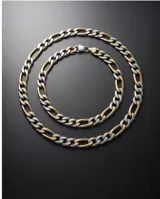 Collar de cadena de eslabones tipo Figaro combinados en acero plateado y con baño de oro.