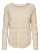 Sweater negro de punto acanalado con cuello redondo y manga larga, de calce regular.