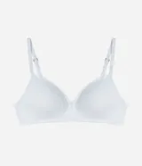 Soutien de microfibra color tostado con copa triangular y detalles de encaje en los bordes del escote, sin aro, de la marca Lov.