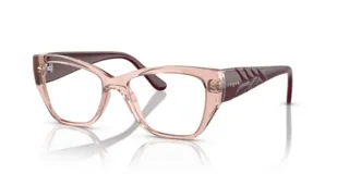 Armazón para lentes Vogue Eyewear modelo 5483, color rosa claro con patillas color borgoña con diseño texturizado y logo de la marca.