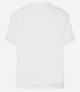 Blusa fucsia de viscosa con cuello redondo y mangas cortas. Presenta costuras contrastantes en el frente y los hombros.