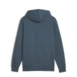 Canguro azul con capucha y cordones ajustables, bolsillo tipo canguro y logo Puma estampado en blanco y amarillo en el pecho.