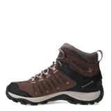 Botas de trekking Merrell modelo Crosslander 3 Mid para mujer, de color marrón con detalles en negro y rosado. Cuentan con caña media, cordones ajustables y suela de gran tracción.