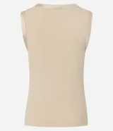 Blusa sin mangas de punto color tostado, de corte ajustado al cuerpo y diseño liso, con detalle satinado en las sisas.