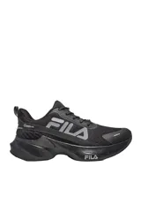Championes deportivos Fila modelo Progress Lite, en color gris oscuro con suela blanca y detalles en rojo.
