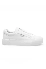 Championes urbanos Discovery modelo Casual Banda, color beige con suela blanca de plataforma y detalles en negro.