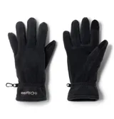 Guantes de mujer Columbia modelo Benton Springs, confeccionados en tejido polar negro. Cuentan con logo bordado en el dorso, puño elástico y clip de sujeción lateral.