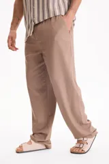 Pantalón de lino con cintura elastizada y cordón ajustable