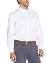 Camisa blanca de manga larga Rockford, con cuello italiano abotonado, bolsillo en el pecho con logo bordado y tecnología Water Oil Repellent (WOR).