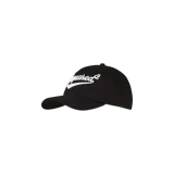 Gorro tipo gorra con visera curva de color negro, con bordado en relieve de la marca en color blanco en la parte frontal.