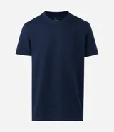 Remera masculina de corte comfort, cuello redondo y manga corta, confeccionada en tejido de algodón con textura.