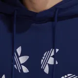 Canguro azul marino con capucha y cordón ajustable. Estampado frontal con múltiples logos Adidas Originals en blanco.