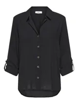 Camisa de viscosa sostenible de manga larga con opción de enrollado, escote en V con cuello camisero, cierre frontal de botones y un bolsillo aplicado en el pecho.