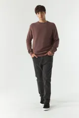 Sweater liso color marrón con cuello redondo y corte regular.