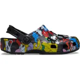 Zueco de diseño clásico tipo Crocs con estampado colorido de Mickey Mouse y sus amigos, con tira pivotante en el talón, perforaciones de ventilación y dijes Jibbitz incluidos.