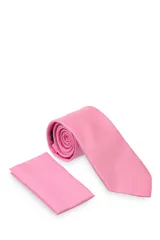 Corbata verde oscuro con estampado floral y pañuelo de bolsillo a juego.