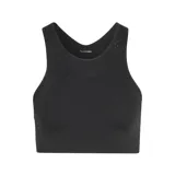 Top deportivo Adidas modelo Tech Intensity de color negro, con diseño de cuello redondo y espalda deportiva. Presenta detalles de perforaciones láser en los hombros para mayor transpirabilidad y tecnología Climacool.
