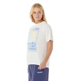 Remera de manga corta color blanco con estampa frontal gráfica de estilo playero que incluye un sol, palmera y olas, con la inscripción Aloha Hotel.