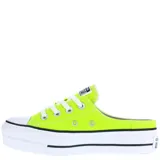 Championes tipo zueco Converse Chuck Taylor All Star Mule Lift, color amarillo neón, con plataforma blanca y cordones blancos.