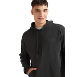 Buzo tipo canguro Quiksilver color negro con efecto lavado, capucha con cordones ajustables, bolsillo frontal tipo canguro y logo pequeño bordado en el pecho.