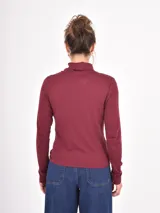 Polera negra de manga larga, con cuello alto vuelto y ajuste clásico al cuerpo.