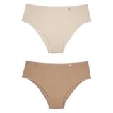 Pack de dos bombachas clásicas de algodón, una color beige y otra color marrón claro.