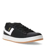 Championes urbanos Pony modelo Square, color negro con detalles en blanco y logo dorado. Presentan un diseño clásico con exterior de material sintético, cierre de cordones y suela de goma con base color caramelo.