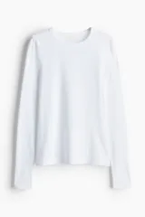 Remera entallada de manga larga y cuello redondo, confeccionada en punto de algodón.