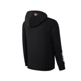 Canguro blanco con capucha y cordones ajustables. Estampado frontal con el escudo del Inter de Miami en negro y rosa.