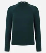 Blusa de manga larga con diseño ajustado, confeccionada en tejido acanalado de viscosa con elastano. Presenta cuello redondo y sisas raglán.