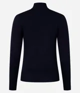 Blusa de manga larga confeccionada en viscosa sostenible, color azul marino, con cuello alto.