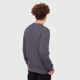 Buzo tipo crewneck de algodón orgánico, color negro, con cuello redondo y puños acanalados. Presenta un diseño liso y corte regular.