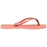 Ojotas Havaianas Slim Square color rosa con tiras finas metalizadas.