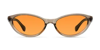 Lentes de sol con armazón cat-eye envolvente de color camel y cristales naranjas.