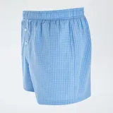 Pack de tres bóxer de algodón con cintura elástica y cierre con botones. Incluye un bóxer a cuadros celestes y blancos, uno liso celeste y uno a rayas verticales celestes y blancos.