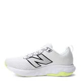 Championes New Balance modelo 460, color blanco con logo 'N' negro y detalles en amarillo flúor en la suela y el talón. Presentan una capellada de malla transpirable y cordones blancos.