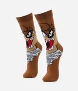 Par de medias de caña larga color marrón, con estampado del personaje Taz de Looney Tunes.