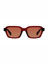 Lentes de sol unisex con montura rectangular de diseño robusto en color marrón. Cuentan con lentes polarizadas en tono marrón con protección UV400.