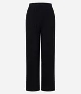Pantalón de tricot negro con corte wide leg, transparencia delicada y bordado abstracto en relieve. Cuenta con cintura elástica y caída fluida.