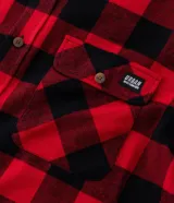 Camisa de franela marca Blue Steel, con diseño de cuadros grandes en blanco y negro, cuello inglés, manga larga y cierre frontal con botones.