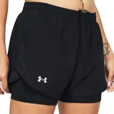 Short deportivo Under Armour Fly negro con cintura elástica fruncida, cordón de ajuste interno, paneles de malla transpirable y logo reflectante.