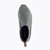 Mocasín Merrell Jungle Moc para hombre, color gris, sin cordones, con elástico lateral para facilitar el calce, capellada de cuero gamuzado, plantilla acolchada y suela de goma con tecnología Air Cushion para absorción de impactos.