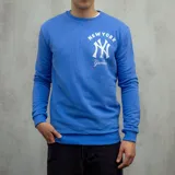 Buzo deportivo azul con cuello redondo, puños y cintura acanalados. Estampado frontal con el logo de los New York Yankees y la inscripción "New York" en color blanco.
