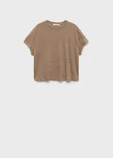 Camiseta de lino de manga corta, cuello redondo y diseño recto de corte estándar.