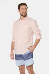 Short de baño de microfibra con rayas horizontales en tonos azul y celeste.